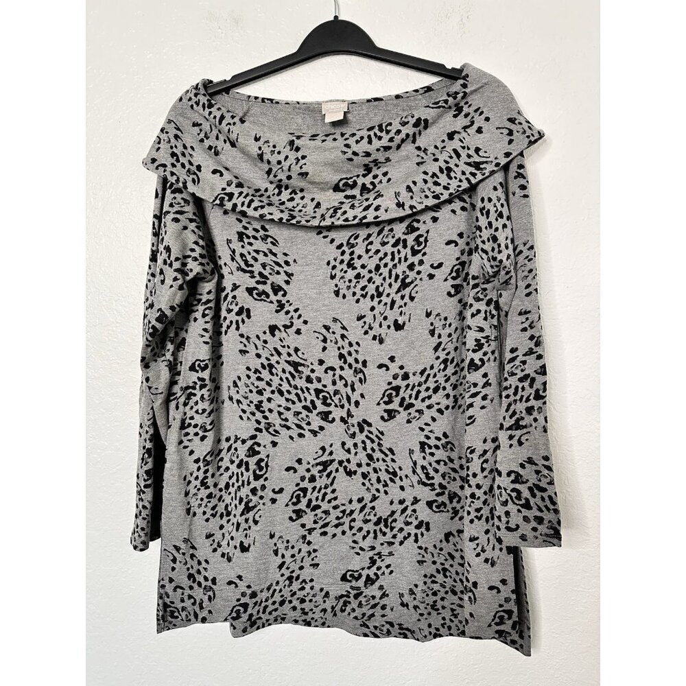 Chicos Zenergy 2 US12/14 Tunic‎ Top Cozy Animal Print Brushed Fleece Cowl Neck